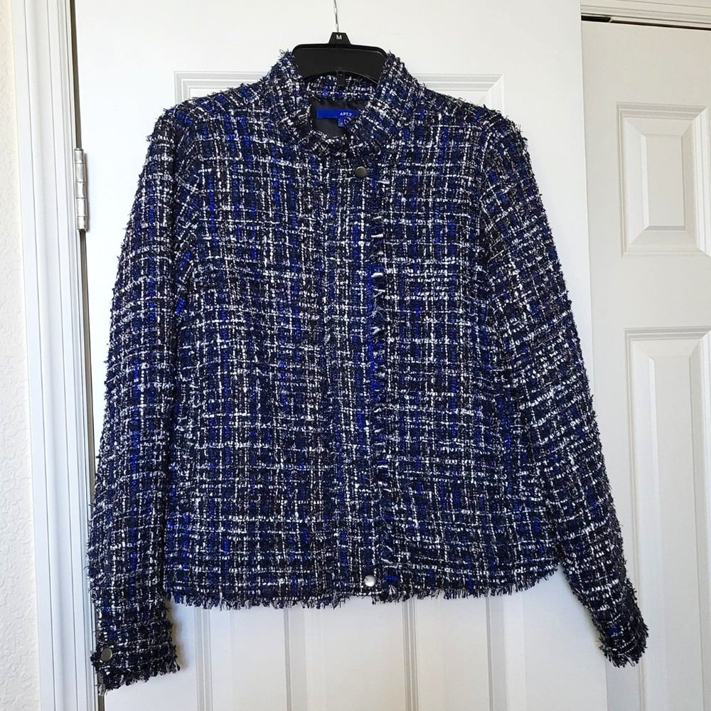 NWOT APT. 9 Tweed zip up Jacket Blazer in Blue Black Silver, Size M